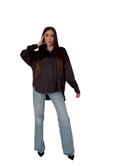 Elegant Black Silk Shirt with Hidden Buttons for Women