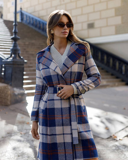 Womens Long Blue Plaid Turkish Coat