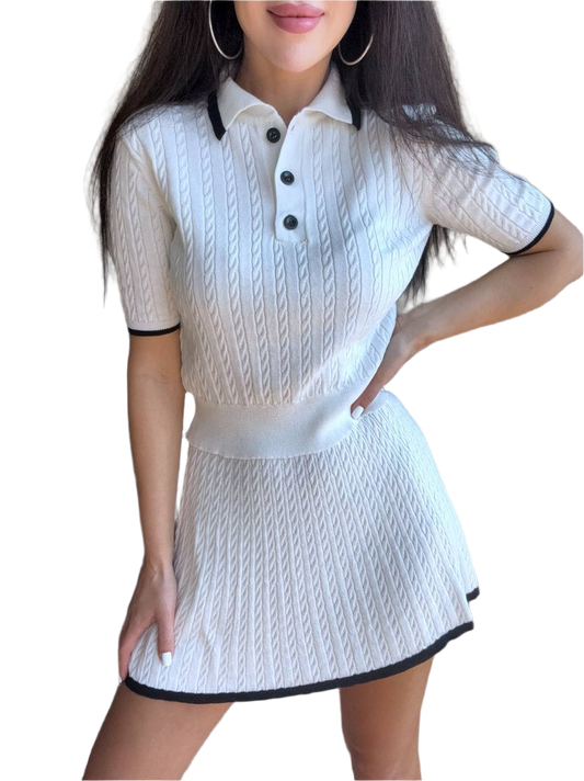 Adelin Light Cotton Blend Women Suit with Knitted Blouse and Skirt