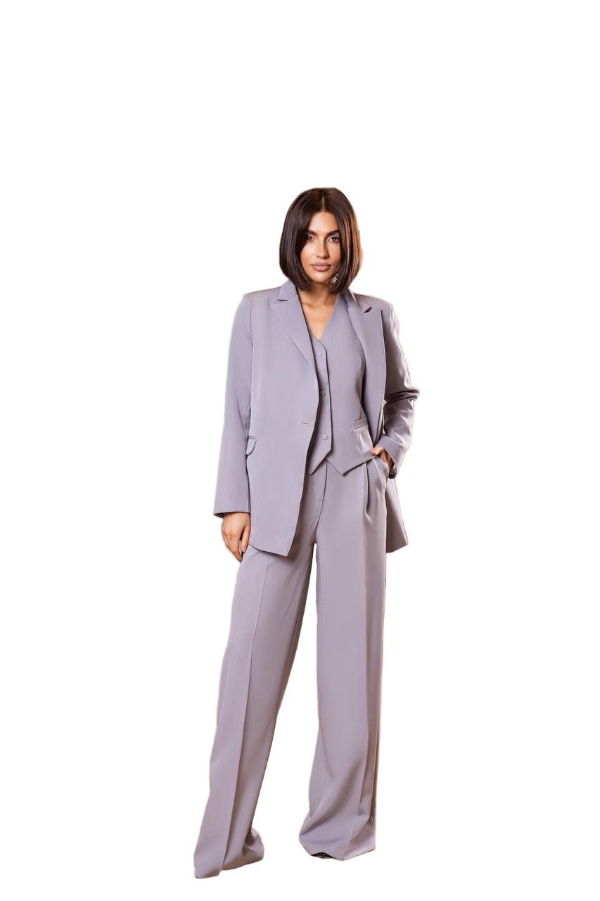 Three Piece Women Suit Soft Lilac Premium Crepe Lined Vest Jacket Trousers