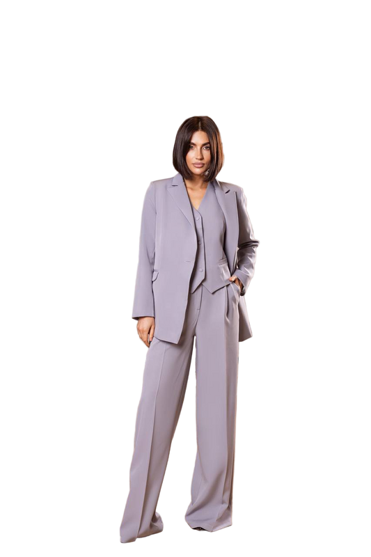 Three Piece Women Suit Soft Lilac Premium Crepe Lined Vest Jacket Trousers