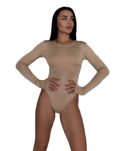 Beige Long Sleeve Microdving Bodysuit