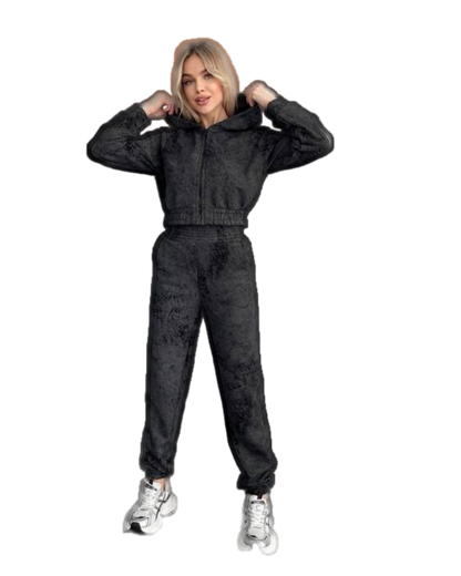 Black Womens Soft Cotton Tracksuit Hoodie and Joggers Set