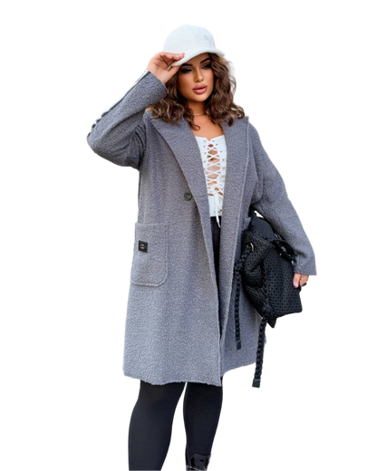 Gray Teddy Coat Women Unlined Lamb Fleece Autumn Outerwear