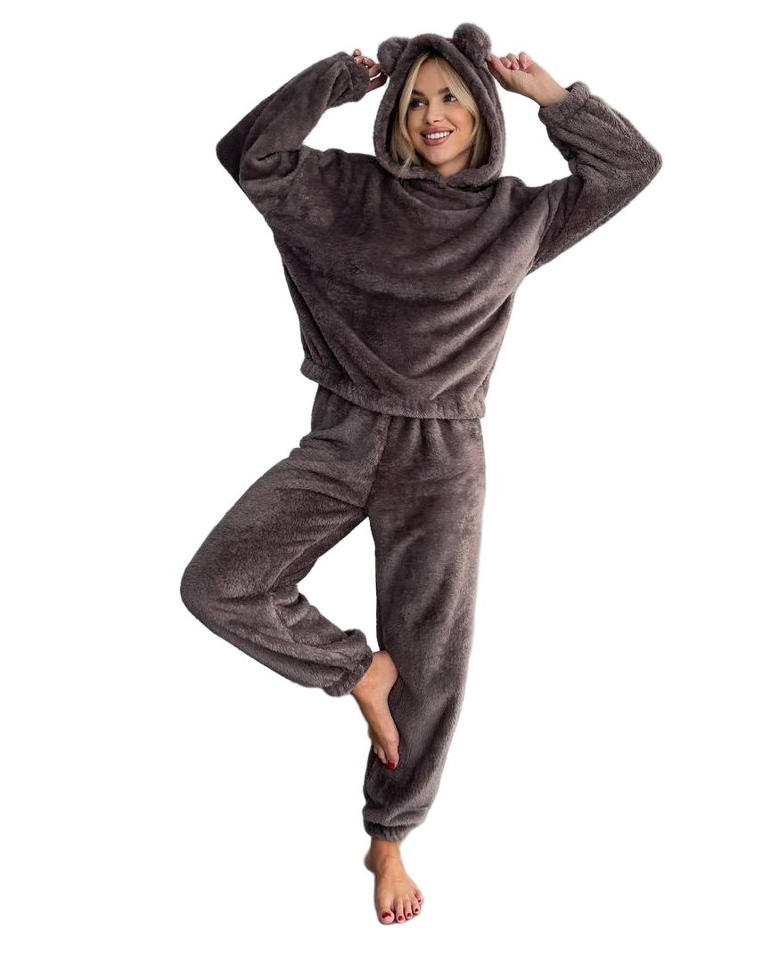 Womens Hooded Pajama Set Double Sided Terry Plush Loungewear