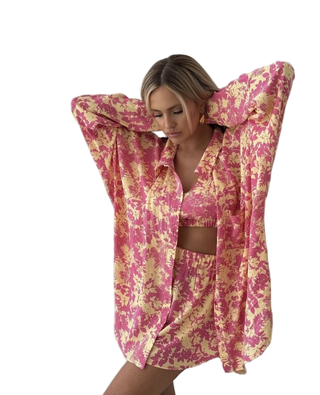 Women Floral Three-Piece Soft Fabric Summer Suit