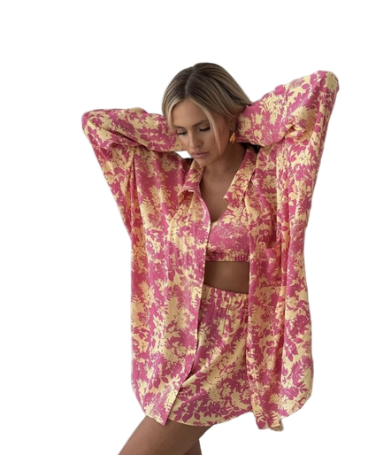 Women Floral Three-Piece Soft Fabric Summer Suit