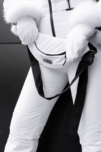 White Women And Kids Ski Jumpsuit with Belt Mittens and Bag Insulated Winter Snow Suit