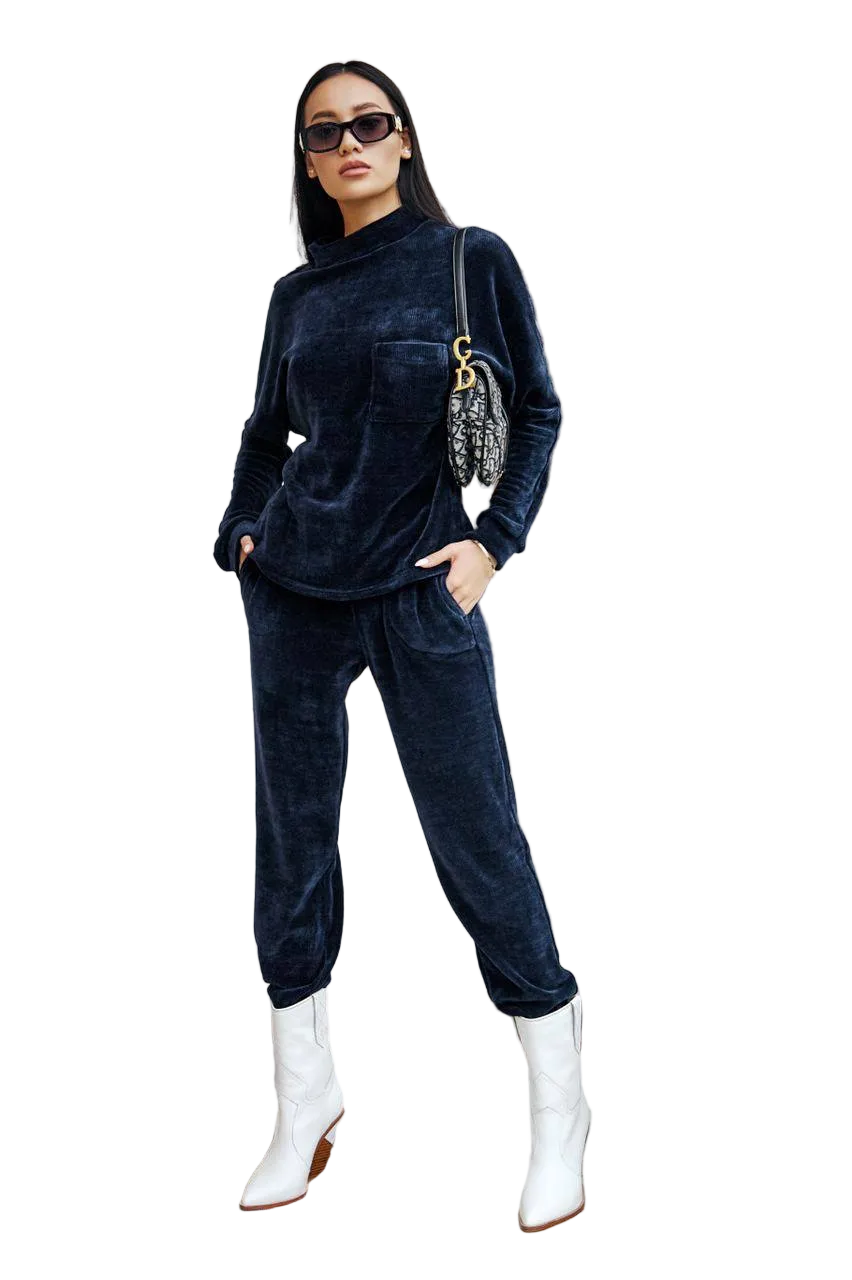 Navy Knitwear Miy Miy Women Velour Suit Relaxed Tracksuit
