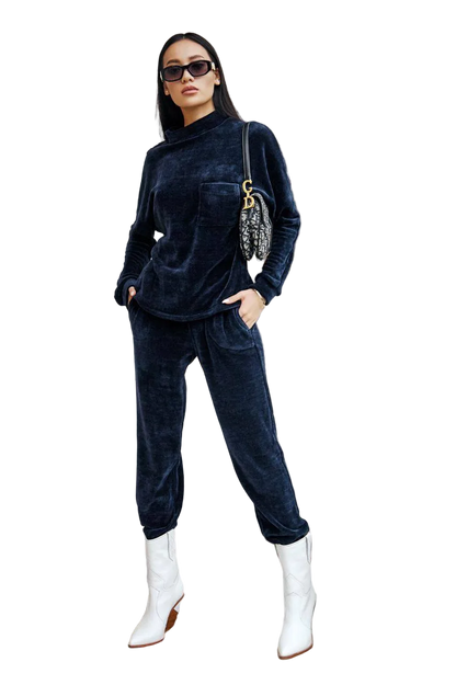 Navy Knitwear Miy Miy Women Velour Suit Relaxed Tracksuit