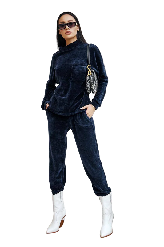 Navy Knitwear Miy Miy Women Velour Suit Relaxed Tracksuit