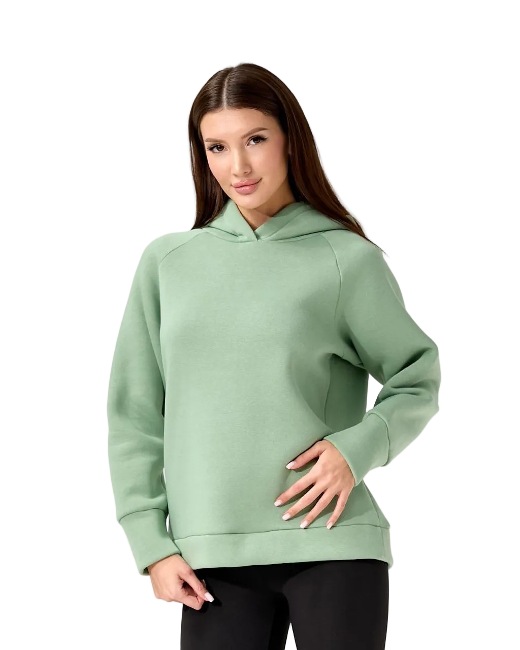 Warm Sage Green Fleece Hoodie Womens Pullover Turkish Trinitka