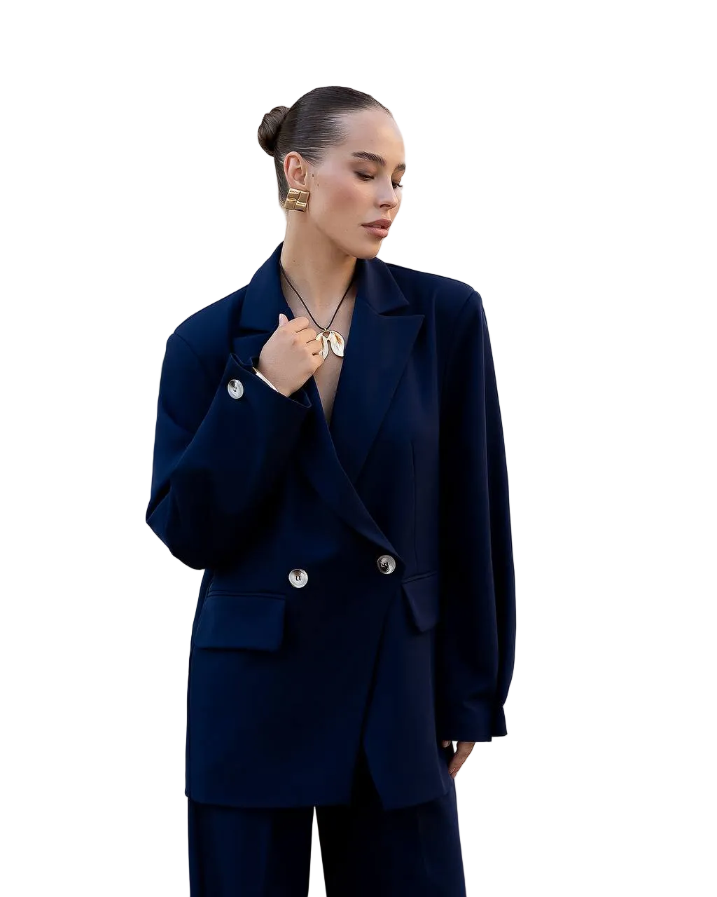 Womens Navy Crepe Diagonal Double Breasted Blazer