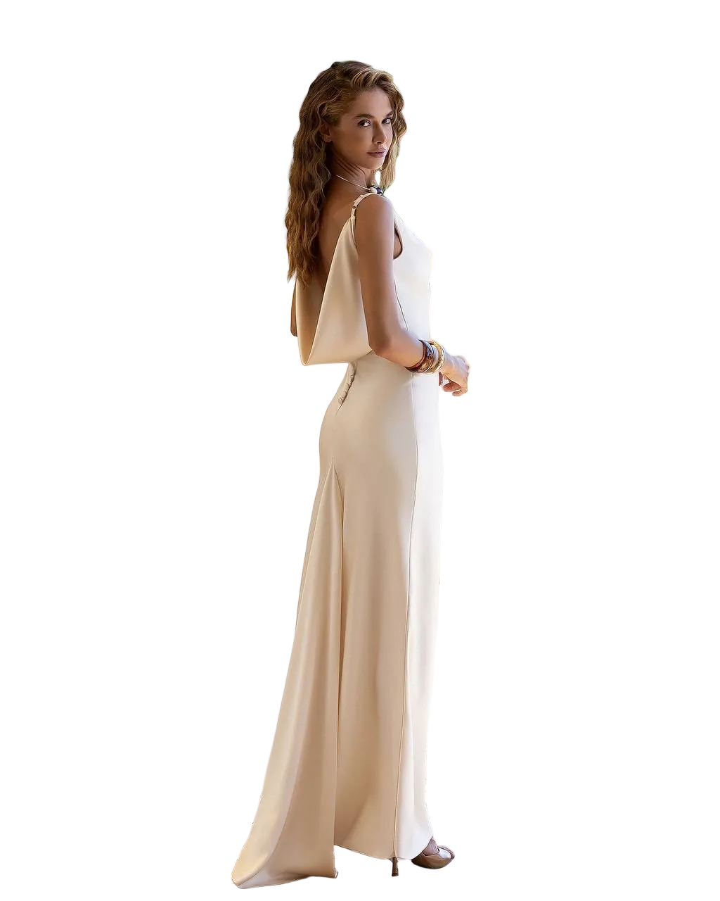 Ivory Satin Cowl Back Evening Dress Luxury Double Sided Satin Gown