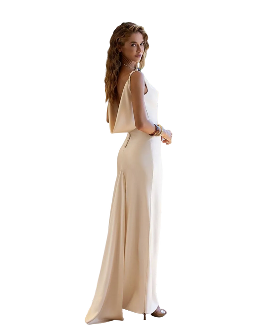 Ivory Satin Cowl Back Evening Dress Luxury Double Sided Satin Gown