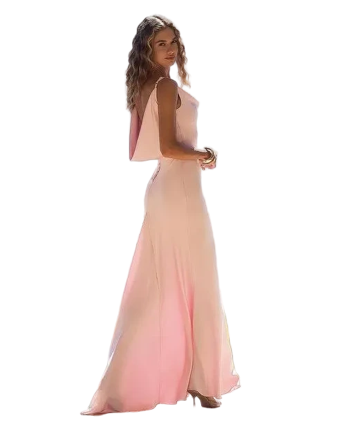 Blush Pink Satin Evening Gown Floor Length Back Drape