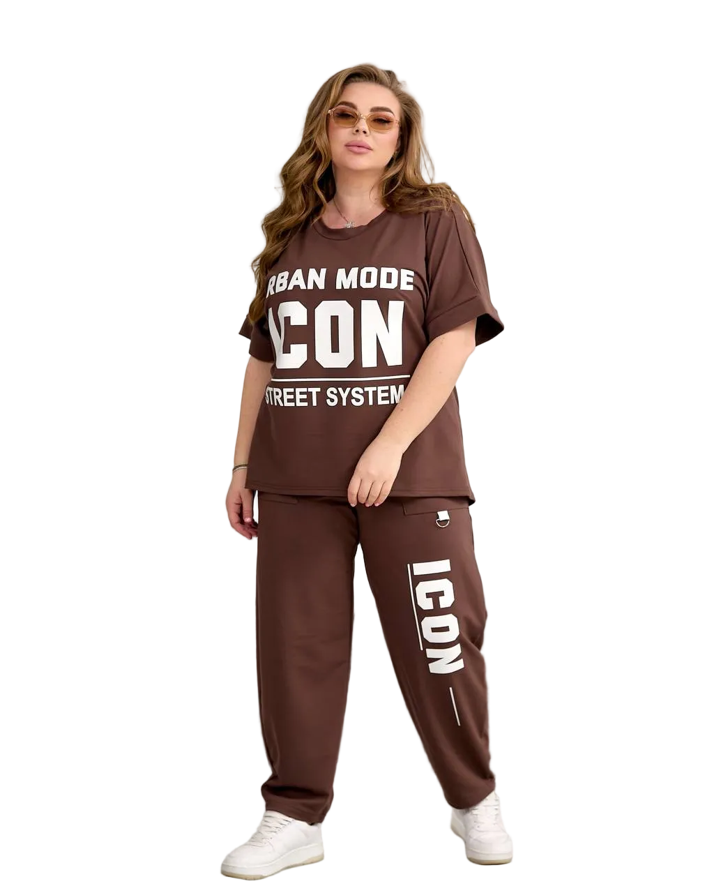 Women Brown Tracksuit Icon Print Urban Streetwear Dvonitka