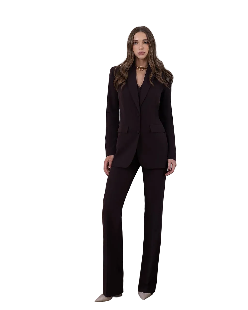 Womens Three Piece Suit with Vest and Trousers in Diagonal Crepe