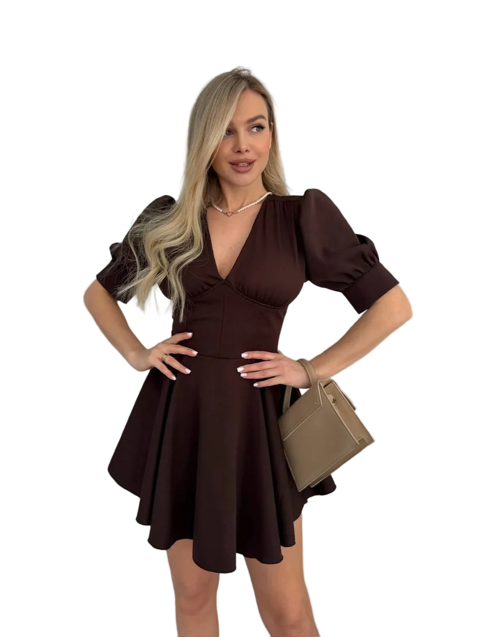 Brown Corset Jumpsuit Dress Women Stretch Skater Dress with Integrated Shorts