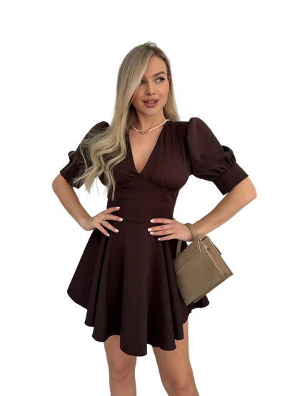 Brown Corset Jumpsuit Dress Women Stretch Skater Dress with Integrated Shorts