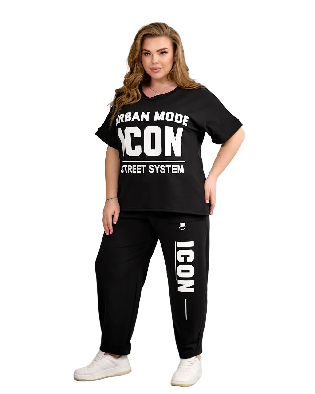 Women Black Tracksuit Icon Urban Street Set Plus Size Athleisure