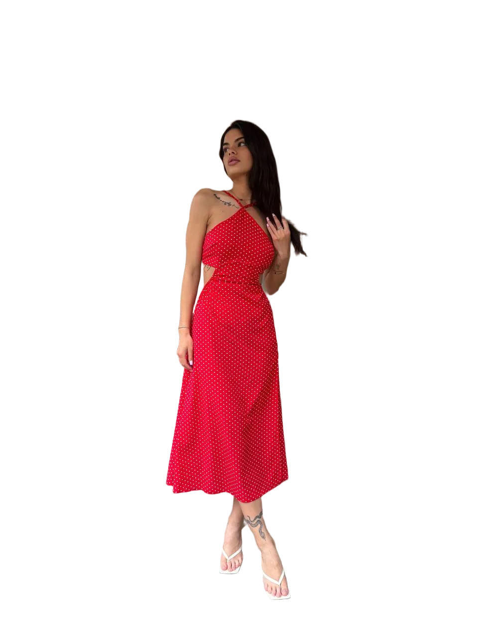 Red Polka Dot Cutout Midi Dress Women Asymmetric Summer Dress
