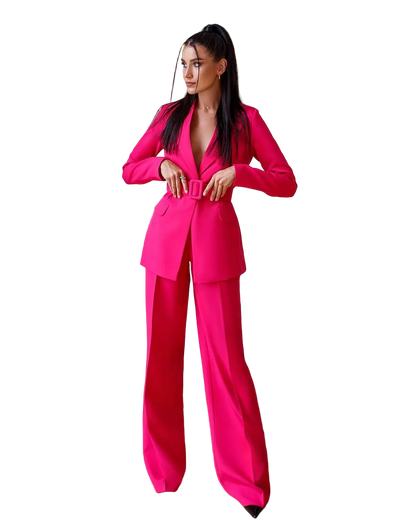 Womens Tailored Blazer and Wide Leg Trouser Suit in Diagonal Suiting Crepe