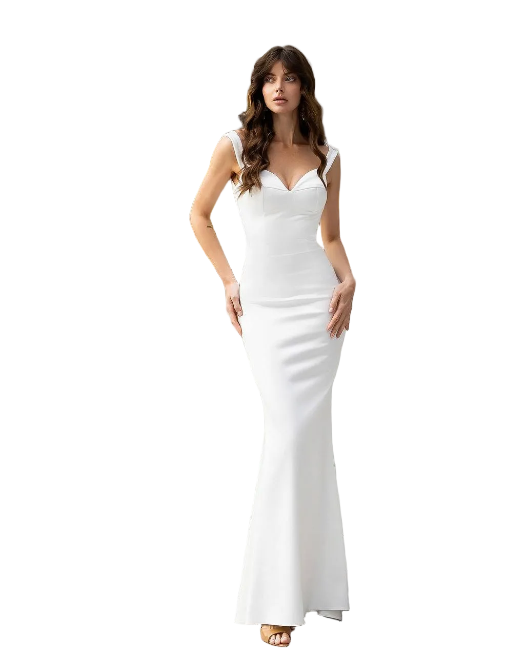 White Mango Satin Maxi Dress Sweetheart Neckline Fitted Mermaid Gown