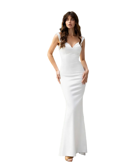 White Mango Satin Maxi Dress Sweetheart Neckline Fitted Mermaid Gown