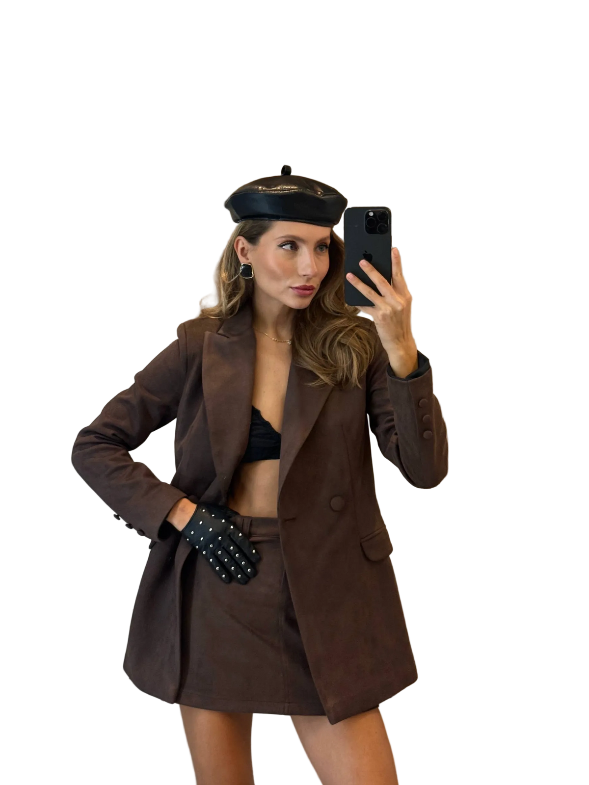Womens Suede Diving Skirt Suit Lined Jacket Tailored Blazer Set