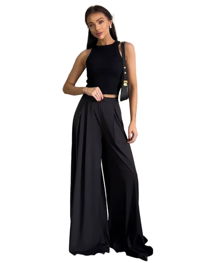 Black High Waist Palazzo Trousers Wide Leg Flowing Pants