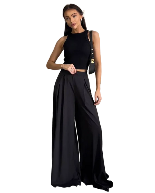 Black High Waist Palazzo Trousers Wide Leg Flowing Pants