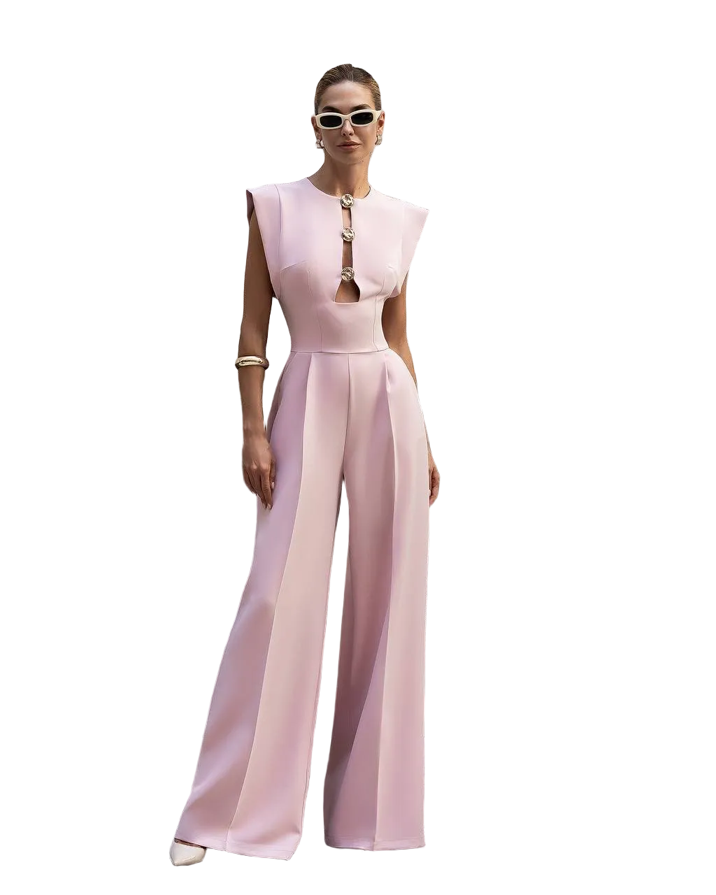 Womens Tailored Wide Leg Jumpsuit with Statement Neckline
