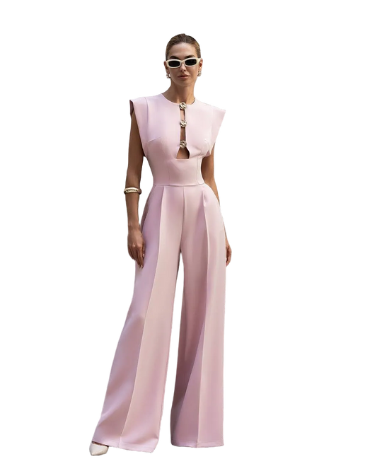 Womens Tailored Wide Leg Jumpsuit with Statement Neckline