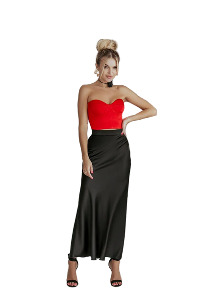 Black Satin Maxi Skirt Elegant Long Satin Skirt for Women