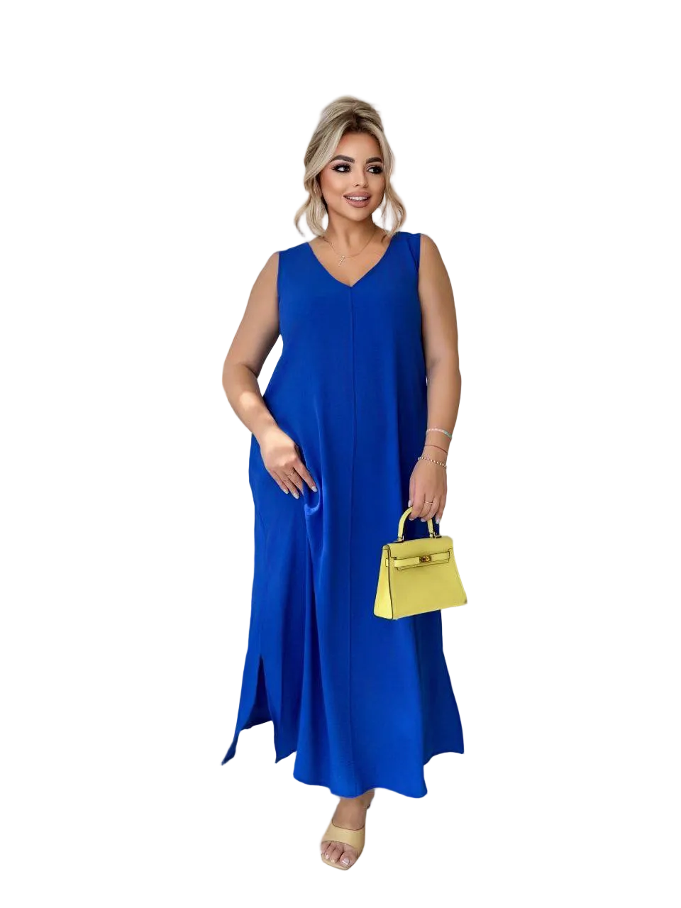 Bright Blue V Neck Midi Dress Krep Zhatka
