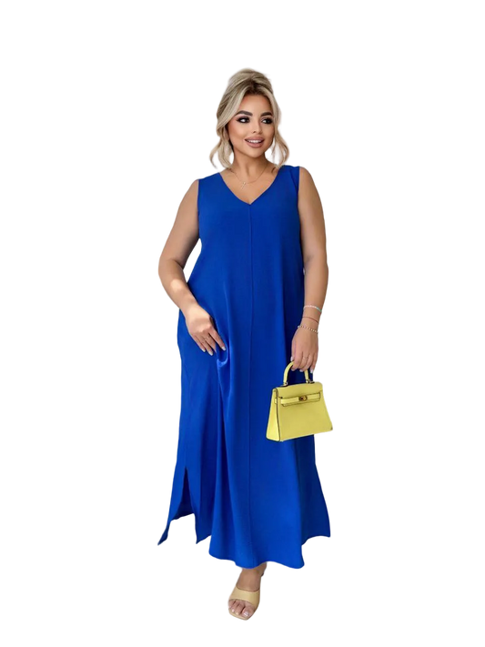 Bright Blue V Neck Midi Dress Krep Zhatka