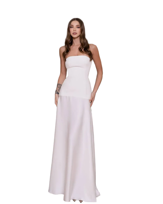 White Strapless Slip Dress Satin Crepe Evening Gown