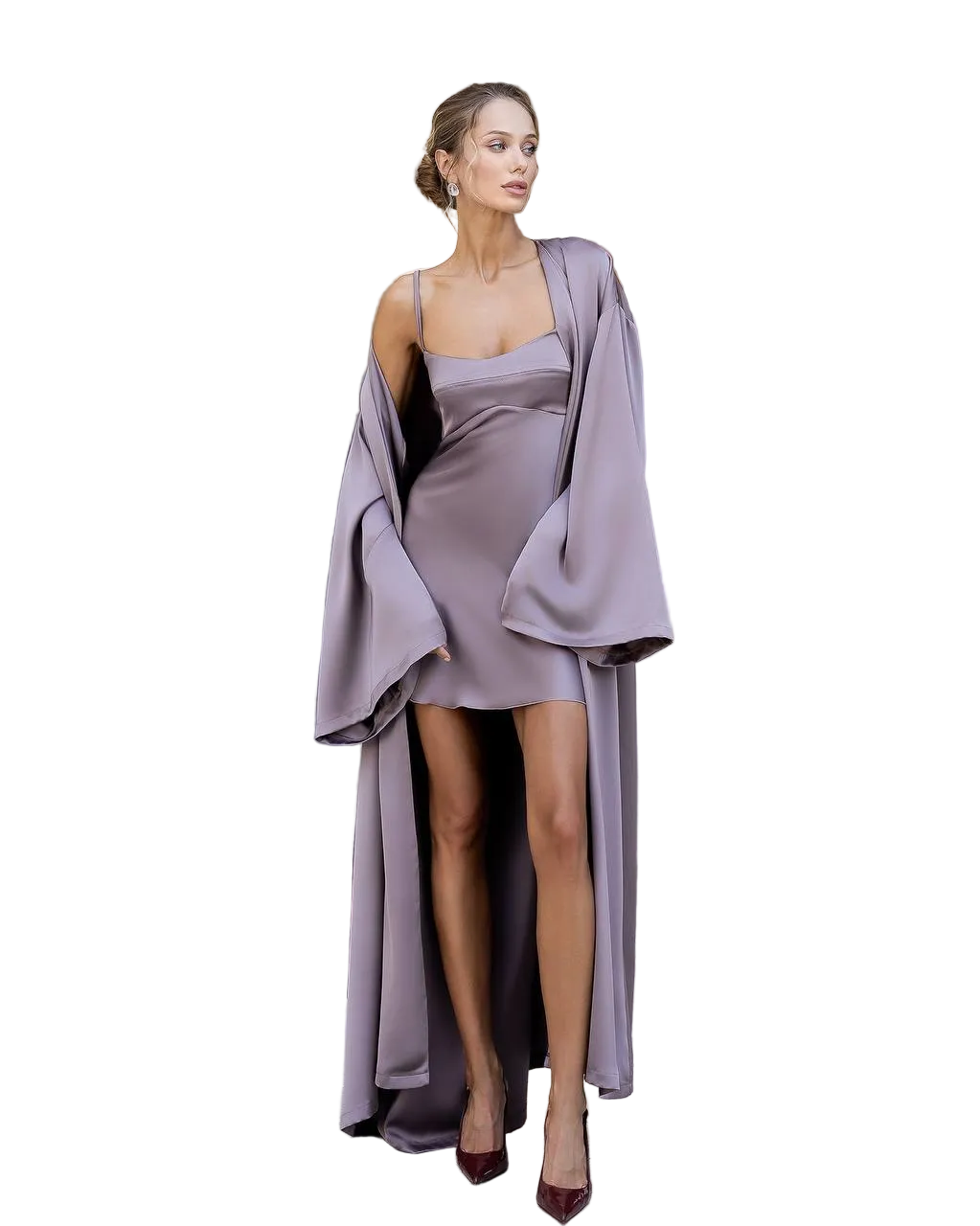 Satin Mini Dress and Long Cape Set for Women