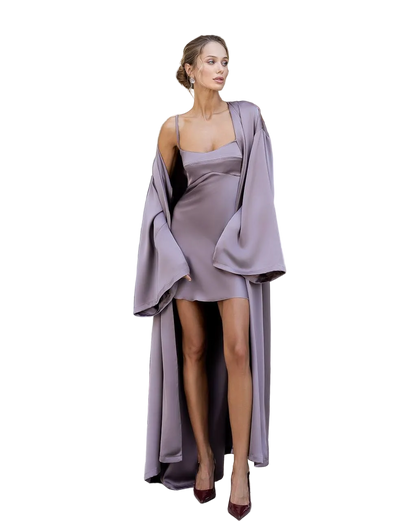 Satin Mini Dress and Long Cape Set for Women