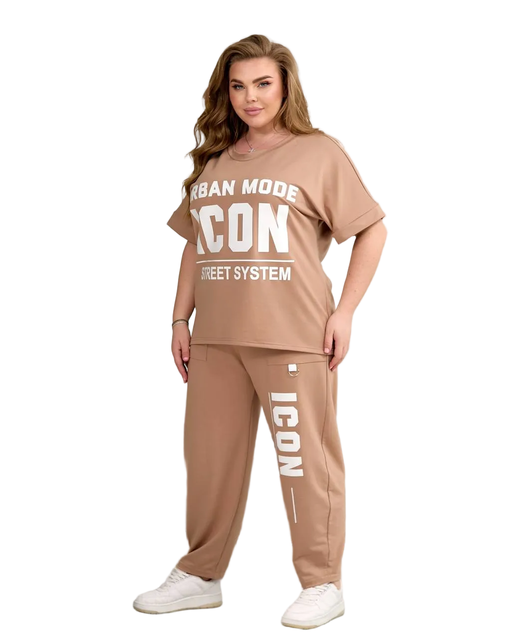 Womens Beige Tracksuit ICON Streetwear Two Piece Set Dvonitka