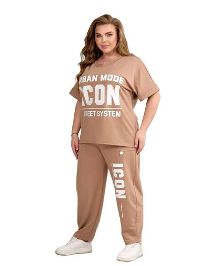 Womens Beige Tracksuit ICON Streetwear Two Piece Set Dvonitka