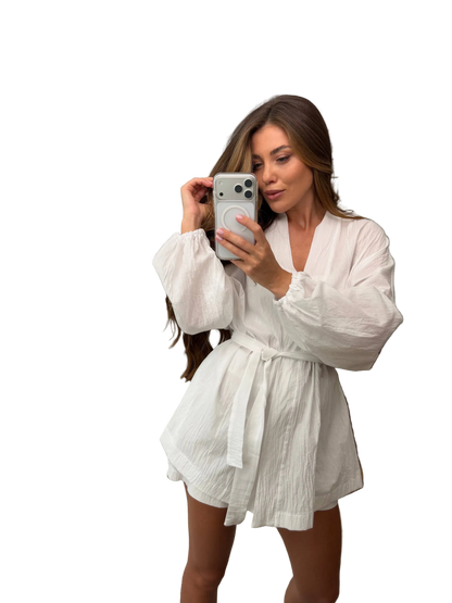 White Cotton Batiste Three Piece Suit for Women Breathable Summer Set Shorts Top Shirt