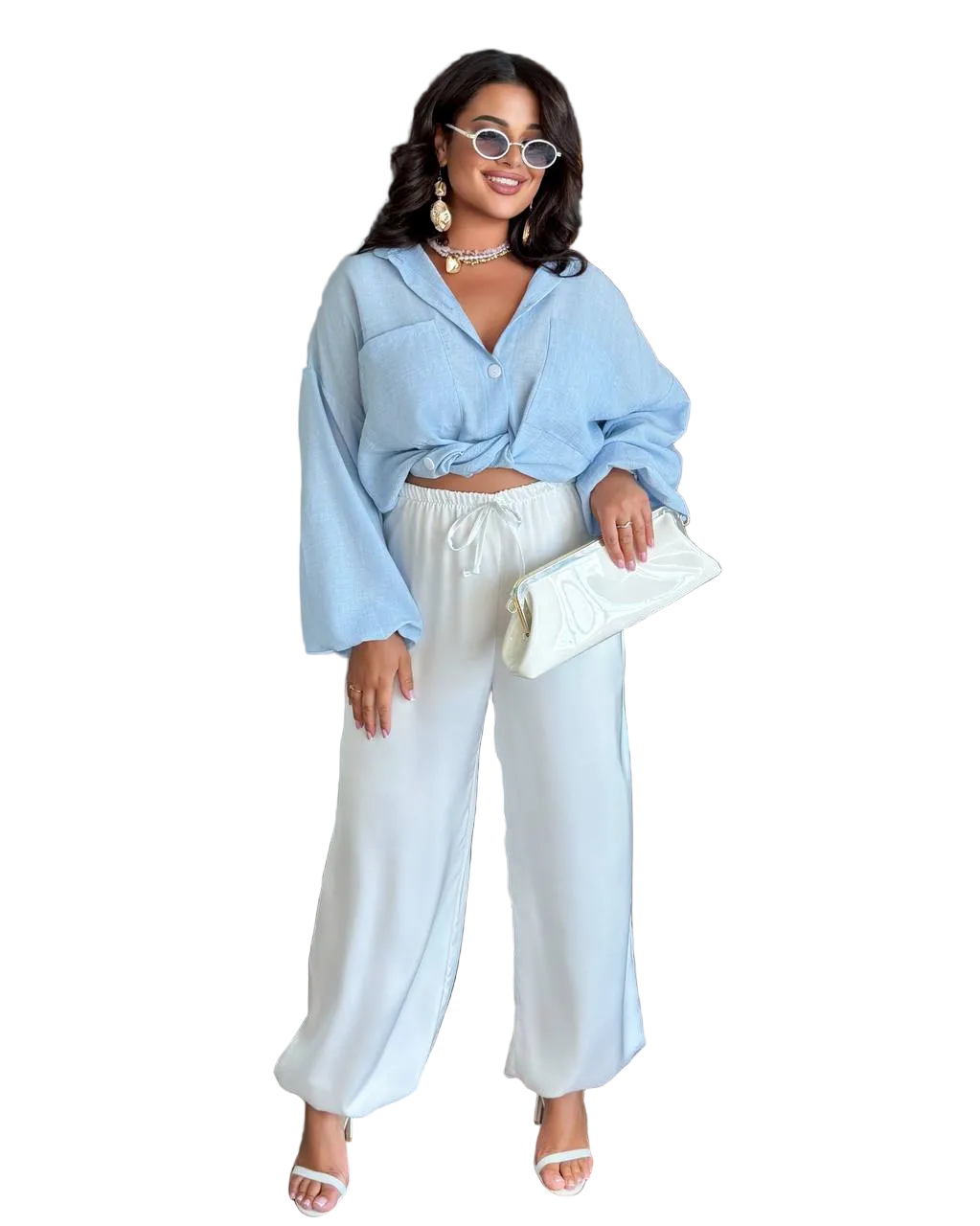 Women Aladdin Harem Pants Cream Double Silk Lightweight Oversized Trousers