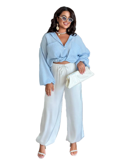 Women Aladdin Harem Pants Cream Double Silk Lightweight Oversized Trousers
