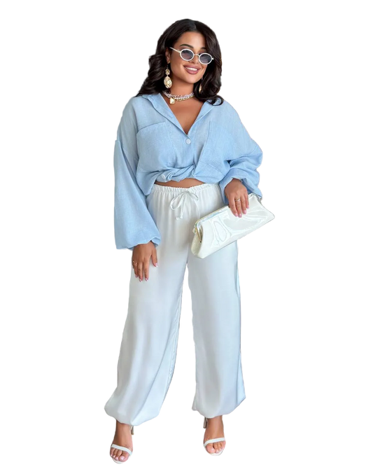 Women Aladdin Harem Pants Cream Double Silk Lightweight Oversized Trousers