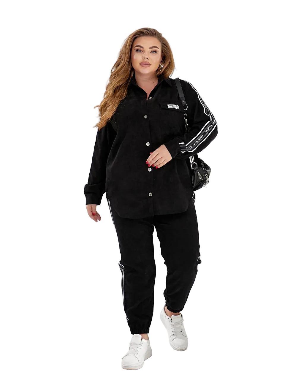 Black Womens Two Piece Casual Suit Button Up Shirt And Jogger Pants