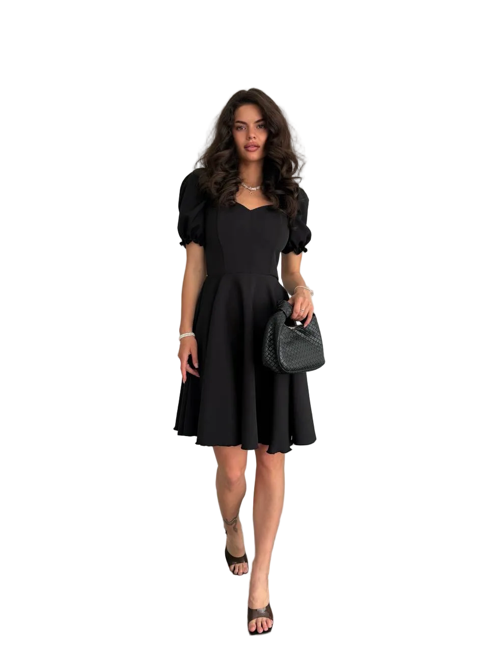 Black Puff Sleeve Fit and Flare Dress Elegant A Line Cocktail Dress for Women