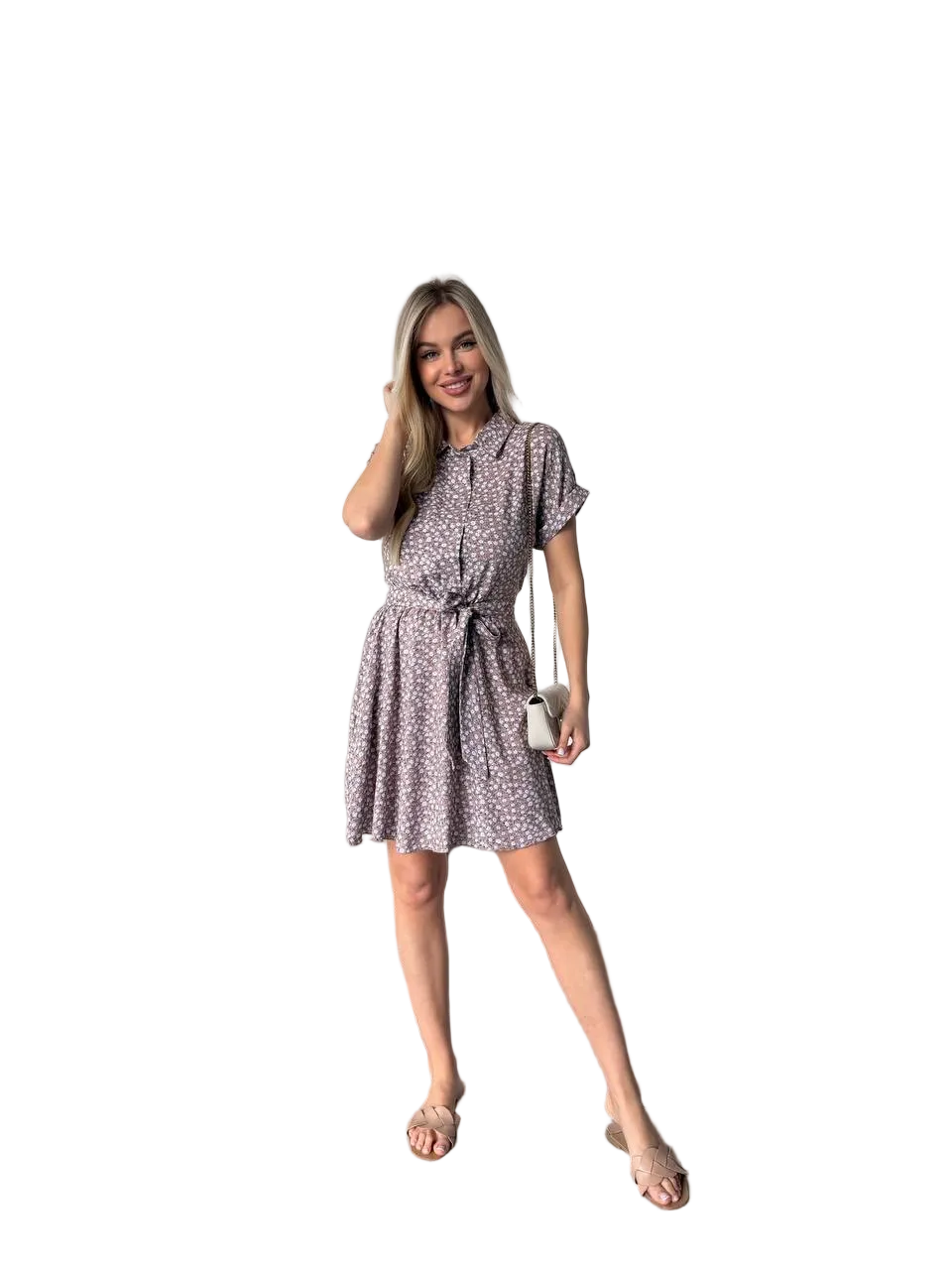 Lightweight Shtapel Belted Dress for Women Short Sleeve Summer Dress