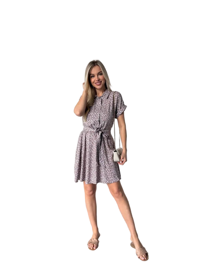 Lightweight Shtapel Belted Dress for Women Short Sleeve Summer Dress